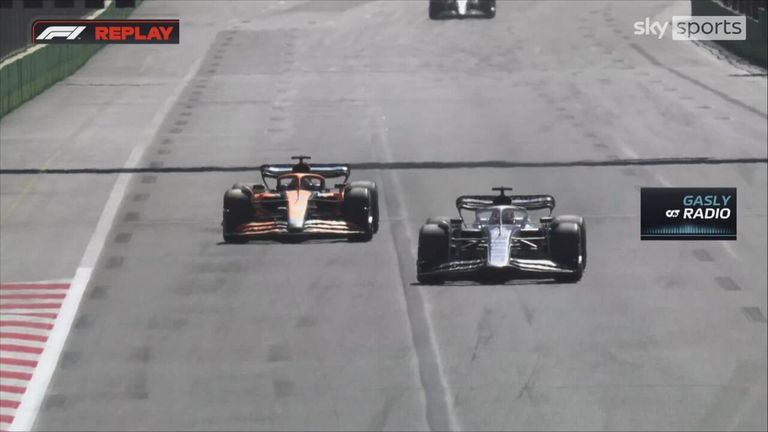 Pierre Gasly overtakes Daniel Ricciardo to move into fourth on lap 22 in Baku. 