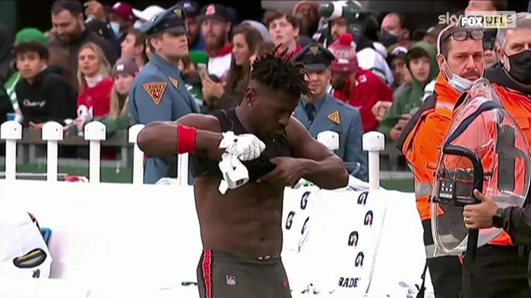 Antonio Brown's final act for the Tampa Bay Buccaneers was to take off his jersey and throw it into the stands. 