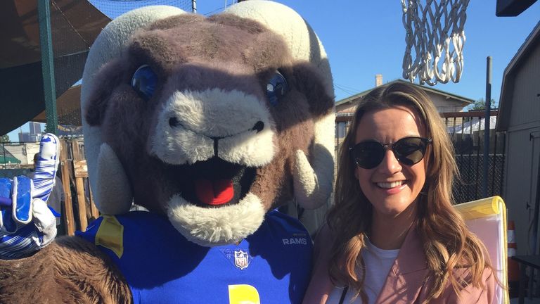 Hannah Wilkes meets Los Angeles Rams mascot Rampage